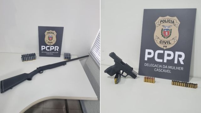 Polícia Civil apreende espingarda, pistola e munições durante Operação Mulher Segura em Cascavel