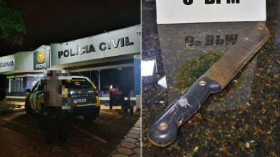 Imagem referente à notícia: Idoso é preso após ameaçar companheira com facão e ferir enteado durante violência doméstica em Quedas do Iguaçu