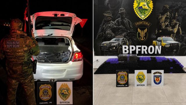 Imagem referente a notícia: Ação entre BPFRON, Polícia Federal e COMAV intercepta carga de 256 kg de maconha na BR-277