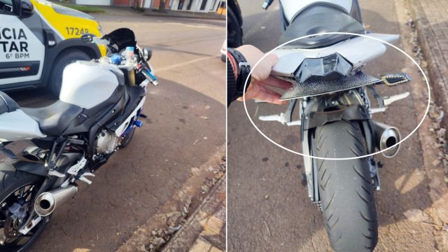 Motocicleta com placa levantada e sem identificação visível é apreendida durante fiscalização no Bairro Neva