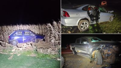 Imagem referente à notícia: Acidente envolvendo três veículos deixa sete pessoas feridas na PR-497, em Itaipulândia