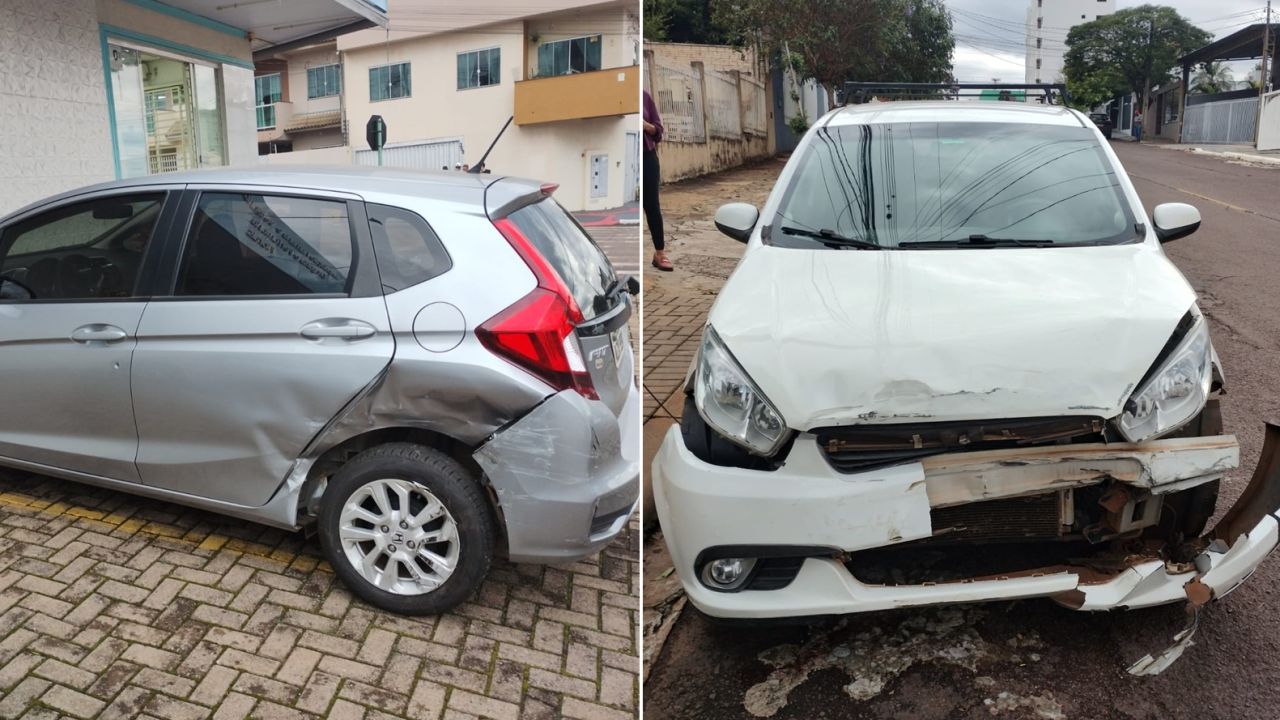 Colisão entre Honda Fit e Fiat Siena em cruzamento de Cascavel deixa apenas danos materiais