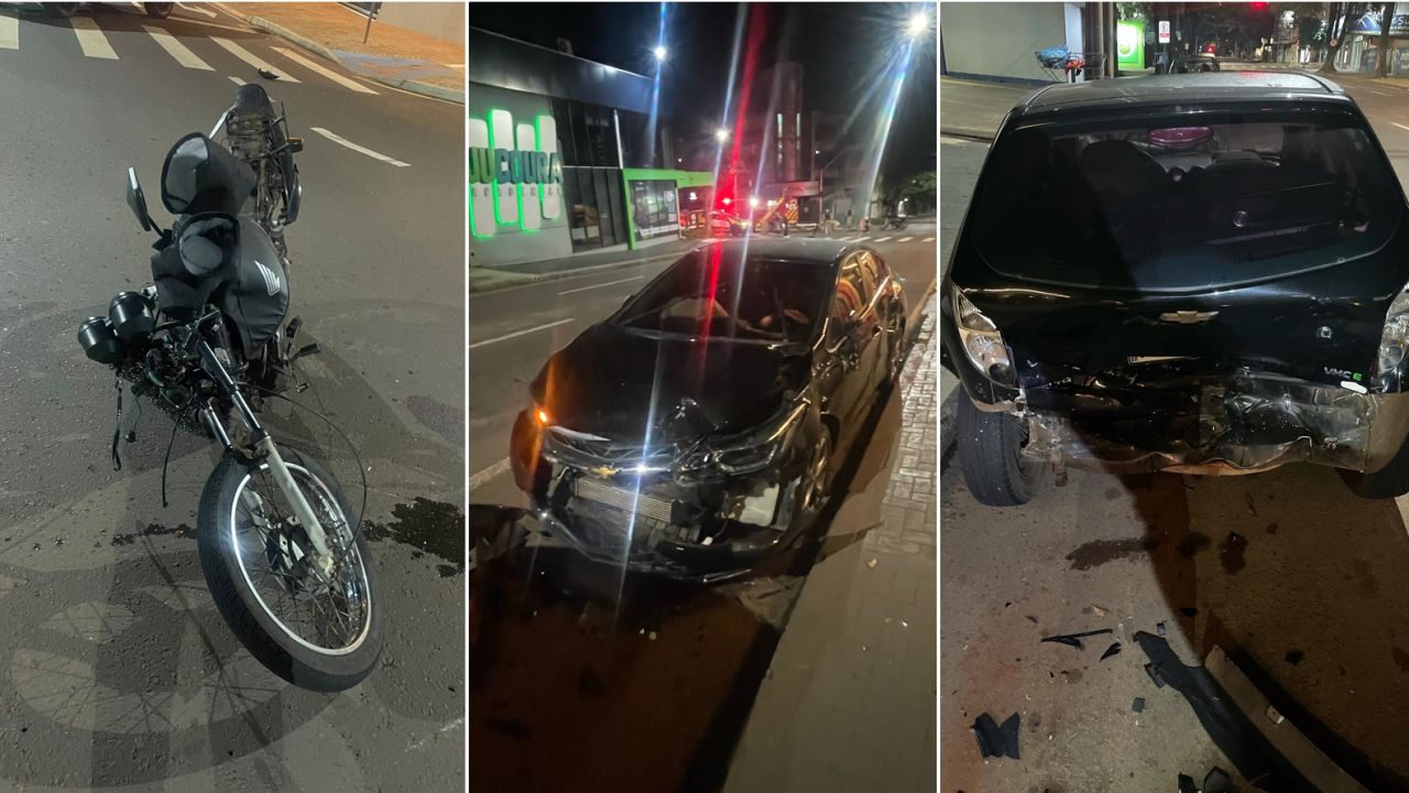 Colisão entre carro e motocicleta deixa duas pessoas feridas no Centro de Cascavel
