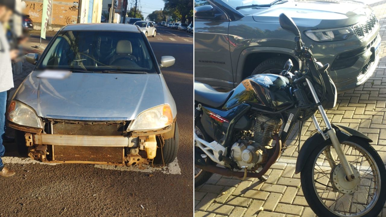 Colisão entre carro e motocicleta deixa duas pessoas feridas no Centro de Cascavel