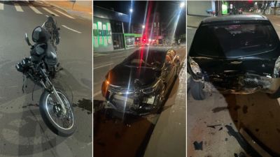 Imagem referente à notícia: Colisão entre carro e motocicleta deixa duas pessoas feridas no Centro de Cascavel
