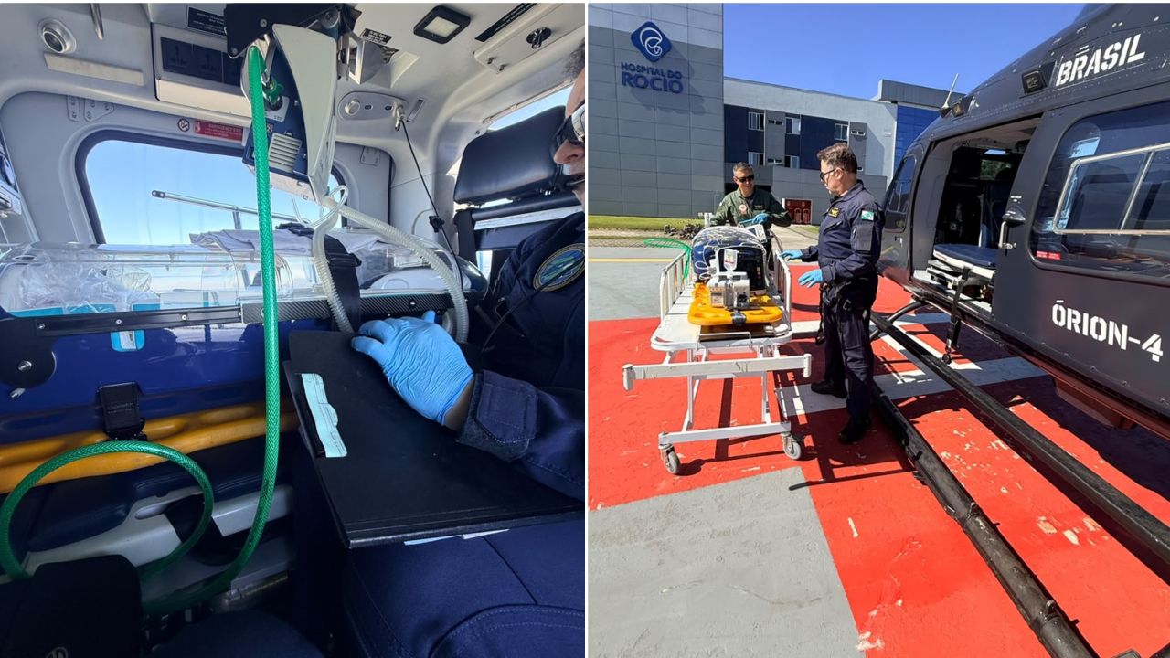 Helicóptero da PRF transporta bebê de 25 dias com sepse grave e garante chegada ao hospital em menos de 10 minutos