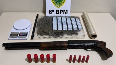 Mulher é presa com espingarda calibre 12, munições e mais de 300 gramas de maconha em Terra Roxa