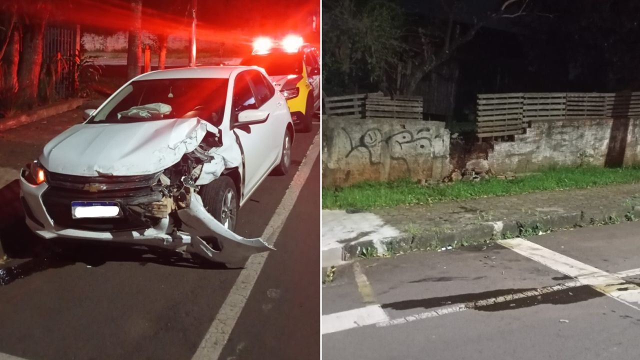 Motorista abandona carro após bater em muro e veículo é recolhido ao pátio do Detran em Cascavel