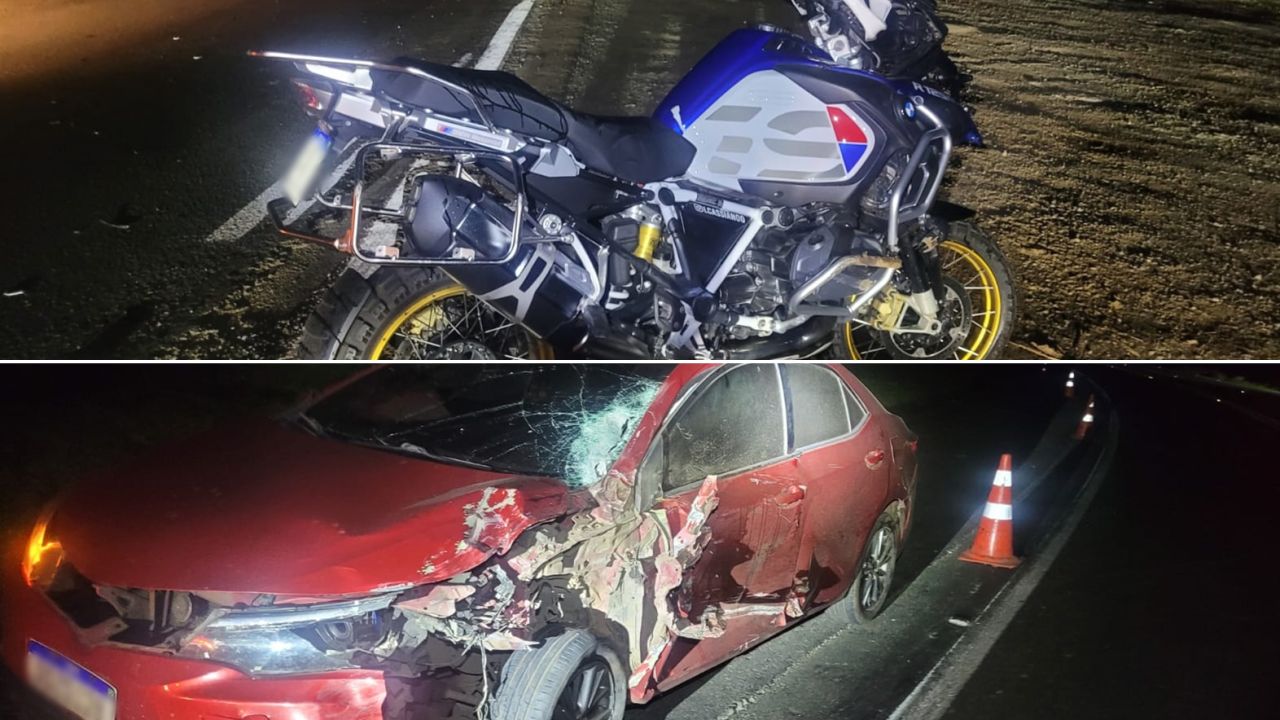 Colisão frontal entre carro e motocicleta deixa duas pessoas feridas na BR-376, em Ortigueira