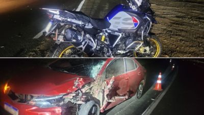 Colisão frontal entre carro e motocicleta deixa duas pessoas feridas na BR-376, em Ortigueira