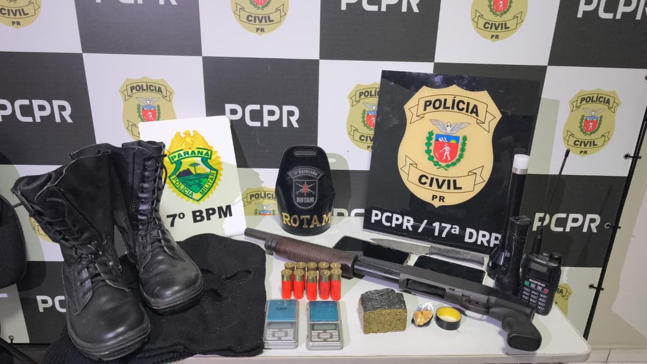 Foragido por homicídio é preso com espingarda calibre 12 e drogas durante ação policial em Cruzeiro do Oeste