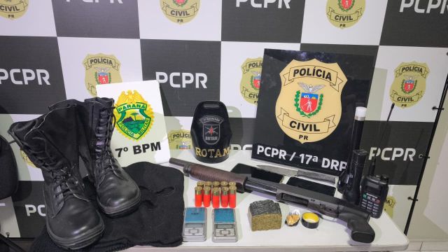 Foragido por homicídio é preso com espingarda calibre 12 e drogas durante ação policial em Cruzeiro do Oeste