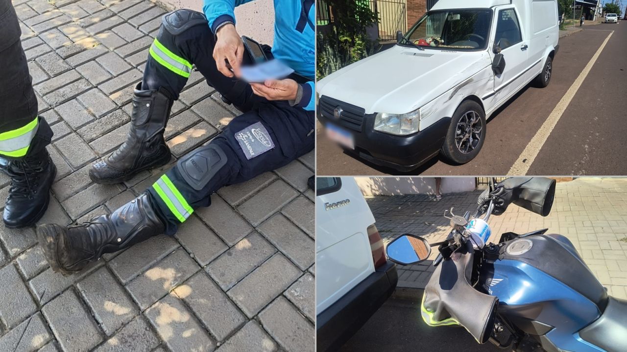 Trabalhador da Sanepar fica ferido após colisão entre Fiorino e moto em Cascavel