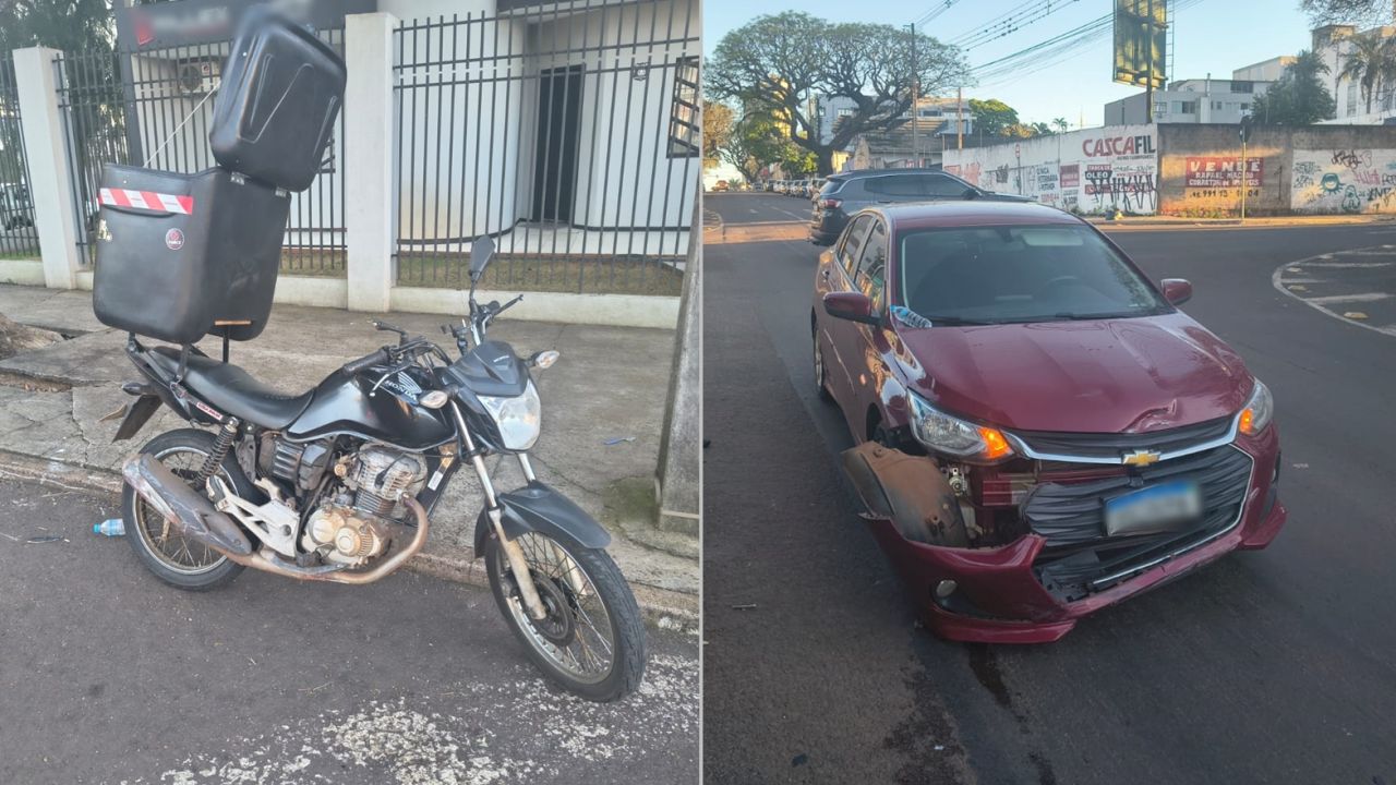 Colisão entre carro e motocicleta deixa danos materiais no Centro de Cascavel