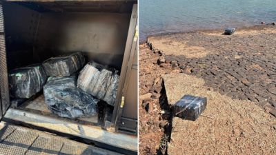 PF e PM apreendem 129,6 kg de maconha após travessia de embarcação no Rio Paraná