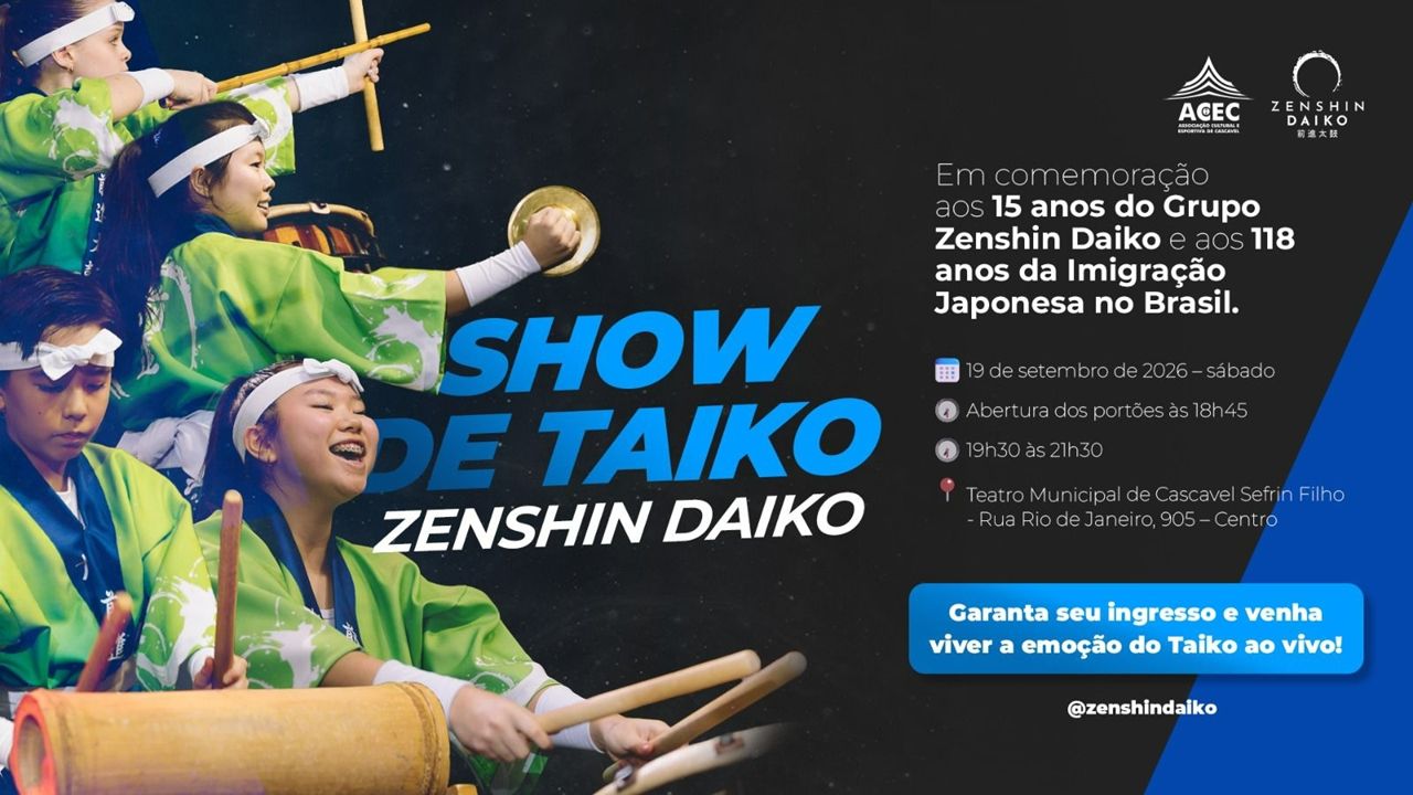 Show de taiko marca os 15 anos do Grupo Zenshin Daiko e os 118 anos da imigração japonesa