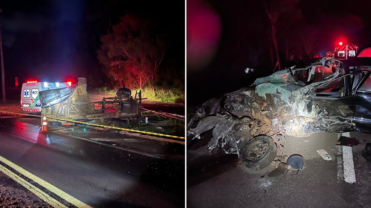 Colisão frontal entre carro e caminhonete deixa um morto e um ferido grave na BR-277