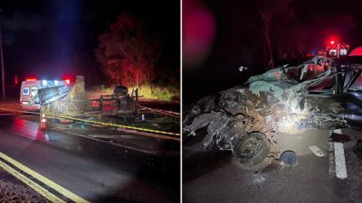 Colisão frontal entre carro e caminhonete deixa um morto e um ferido grave na BR-277