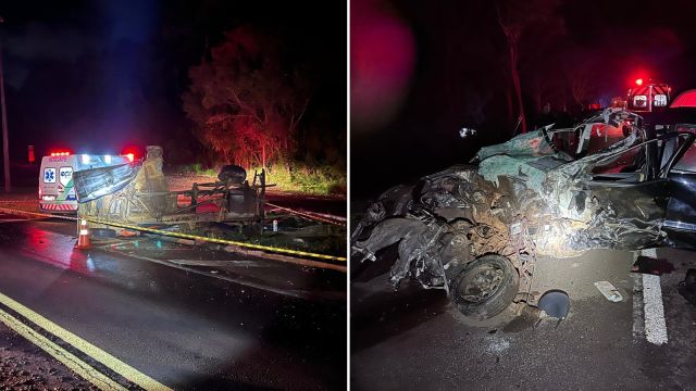 Colisão frontal entre carro e caminhonete deixa um morto e um ferido grave na BR-277