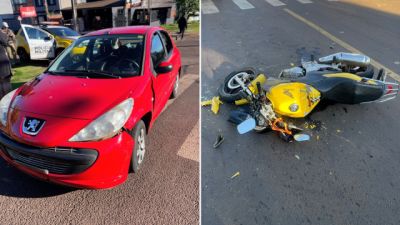 Motociclista e passageiro ficam feridos em acidente no bairro Floresta, em Cascavel