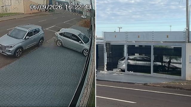 Focus bate na traseira de Tiggo, derruba portão e invade pátio de imóvel em Cascavel