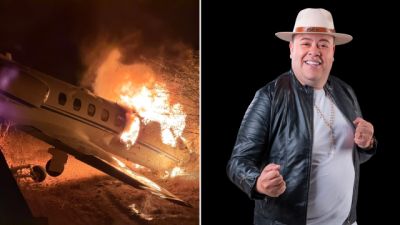 Avião que levava cantor Rey Vaqueiro sai da pista e pega fogo durante pouso no RN