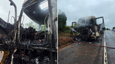 Corpo de Bombeiros e brigada privada evitam explosão de caminhão-tanque na BR-376, em Paranavaí