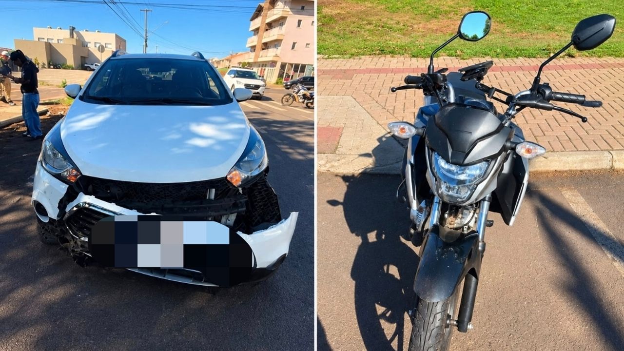 Motociclista e passageira ficam feridas após colisão com carro no Bairro Maria Luiza, em Cascavel