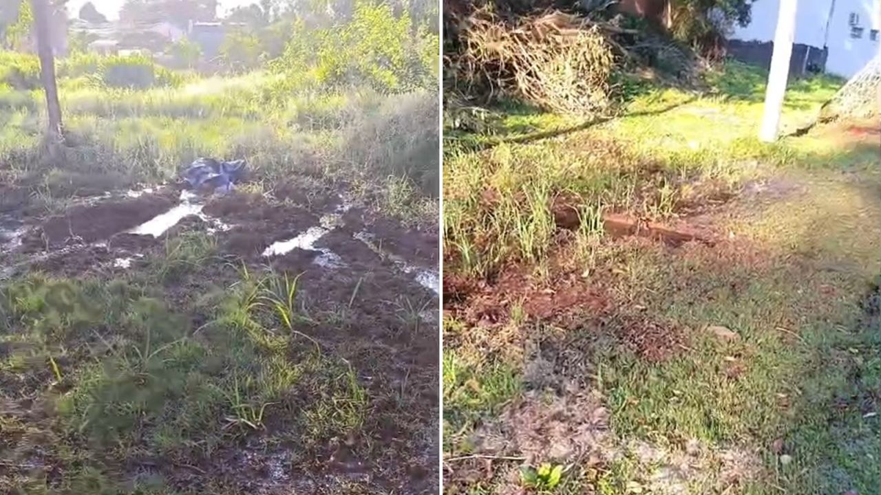 Moradores cobram manutenção em campo no bairro Brasília após água de nascente e descarte de lixo