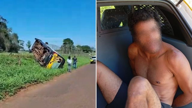 Morador de rua furta van escolar, foge e capota veículo em Foz do Iguaçu