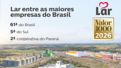 Lar Cooperativa sobe cinco posições e chega à 61ª entre as maiores empresas do Brasil