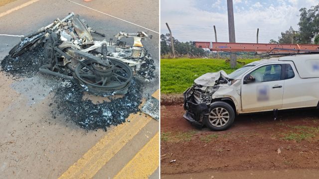 Fiat Strada e motocicleta batem de frente e jovem fica gravemente ferido na PR-317, em Toledo