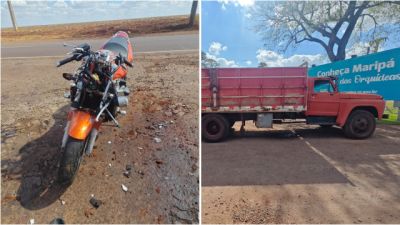 Motociclista fica ferido em colisão com caminhão na PR-182, em Maripá