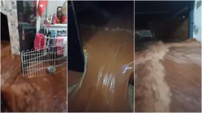 Morador fica desesperado com enxurrada entrando em casa durante temporal no Oeste do Paraná