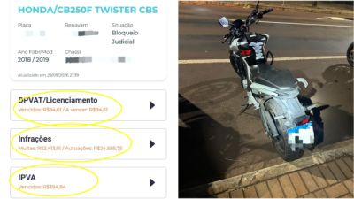 Motocicleta acumula 96 infrações e R$ 27,5 mil em débitos durante abordagem no bairro Interlagos, em Cascavel