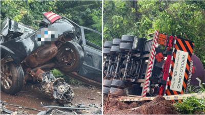 Colisão frontal entre carro e bitrem deixa um morto e um ferido na BR-369, em Juranda