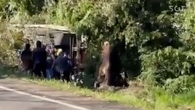 Tombamento de dois caminhões deixa pista parcialmente interditada na BR-277 em Nova Laranjeiras