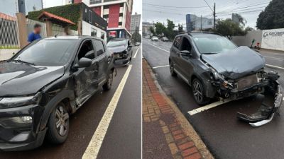 Motorista não percebe pare e provoca colisão que deixa mulher ferida no Centro de Cascavel