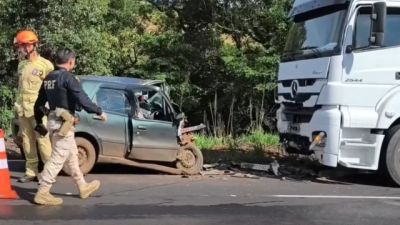 Motorista morre em colisão frontal entre carro e caminhão na BR-373, em Chopinzinho