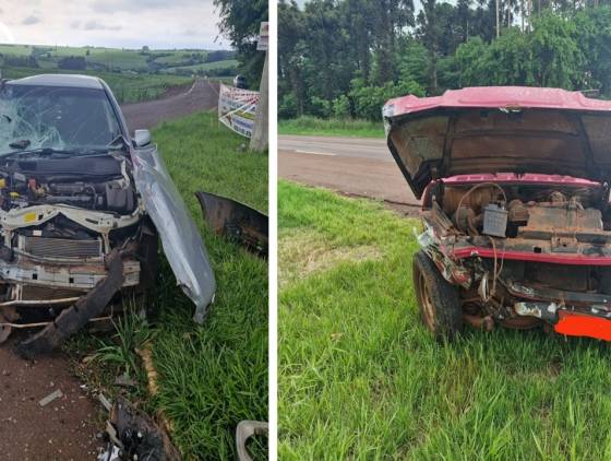 Colisão frontal deixa três pessoas feridas na PR-182 em Toledo