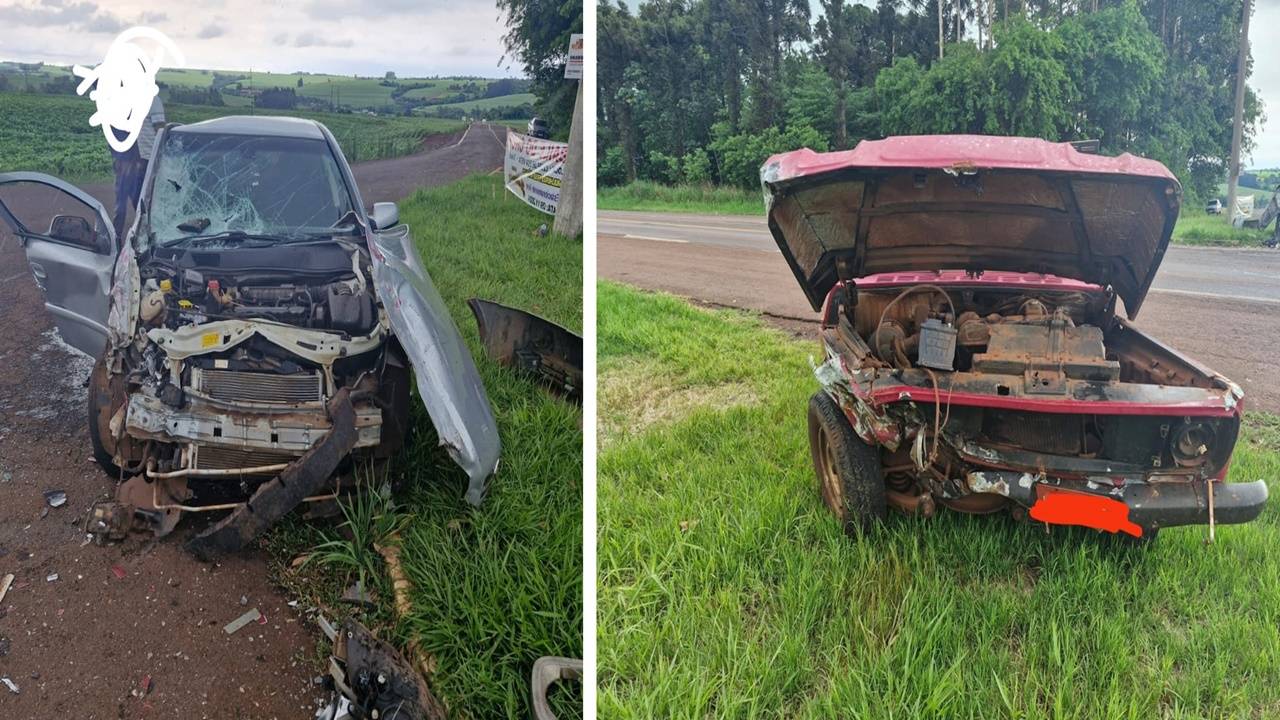 Colisão frontal deixa três pessoas feridas na PR-182 em Toledo