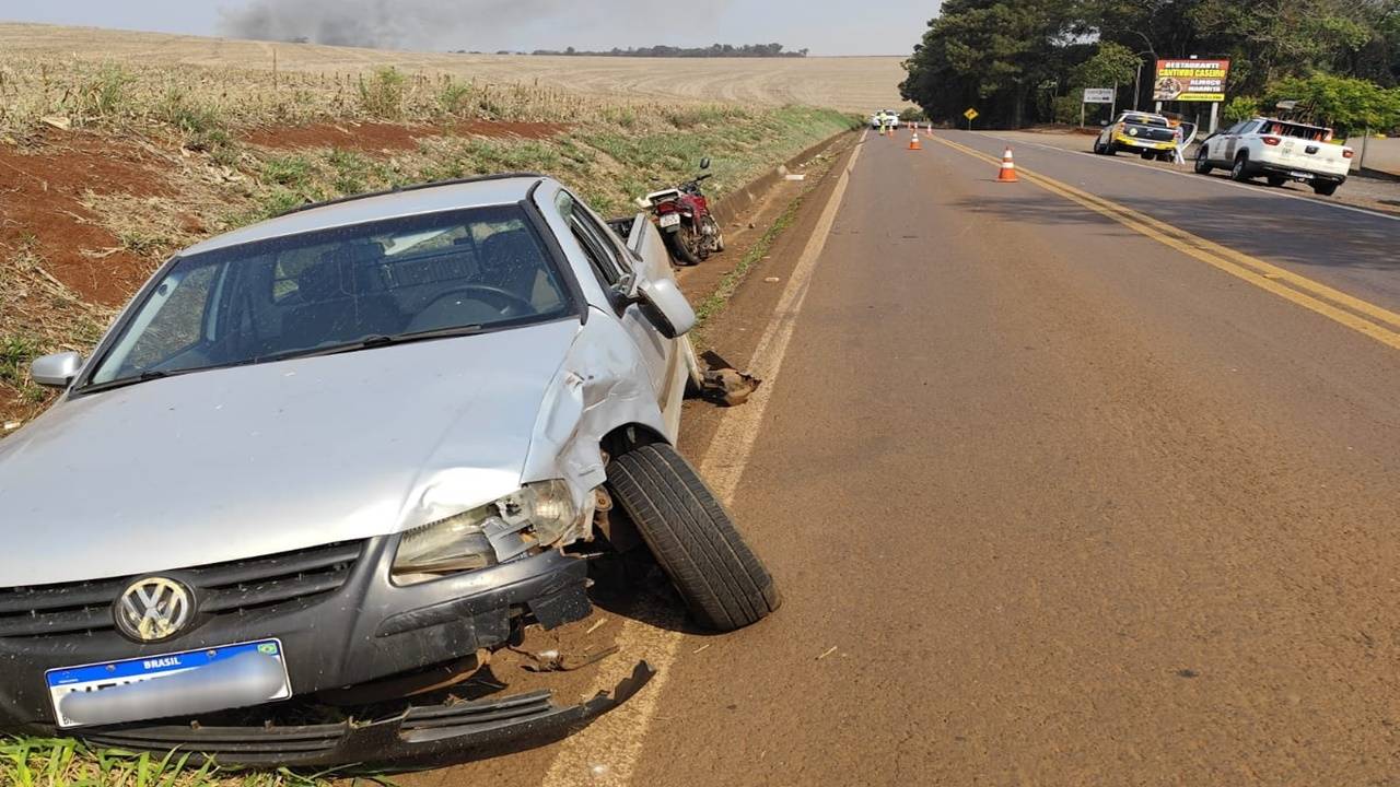 Motociclista fica ferido em colisão na PR-180 em Cascavel; Condutor do carro estava com CNH cassada