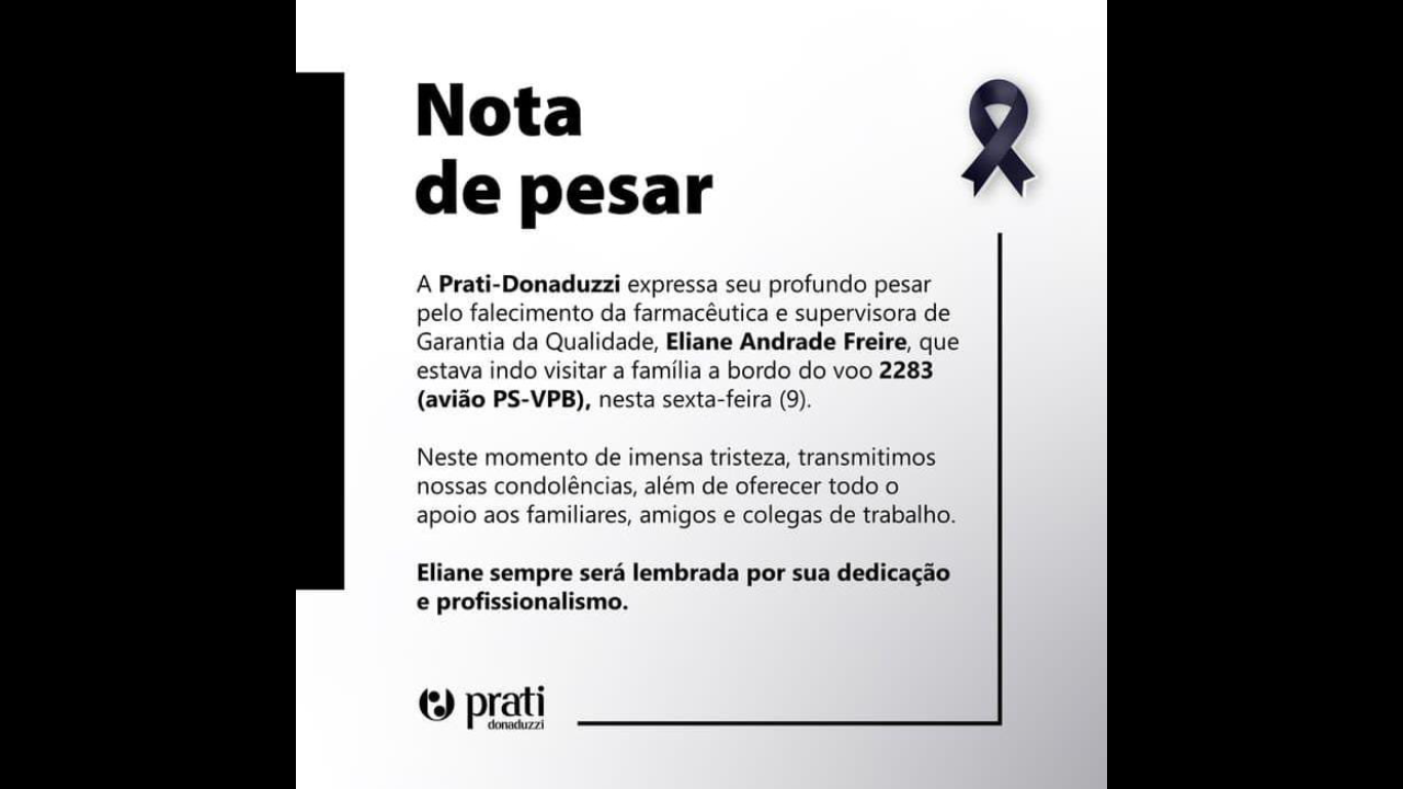 Prati-Donaduzzi confirma farmacêutica a bordo de avião e lamenta morte