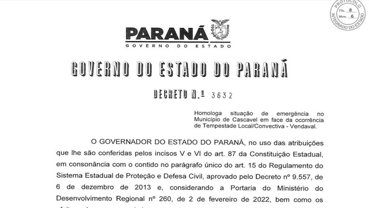 Estado homologa situação de emergência em Cascavel