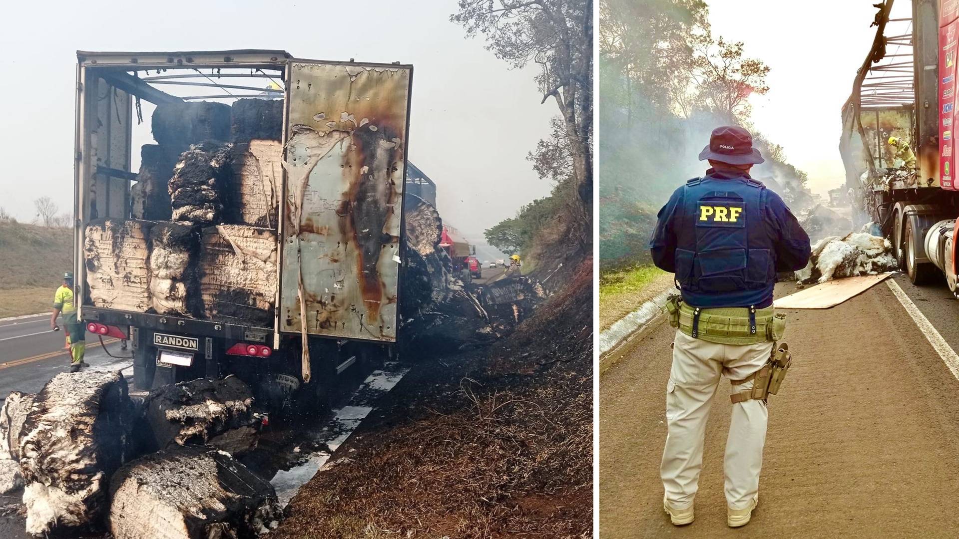 Incêndio em caminhão com algodão atinge BR-277 e causa lentidão