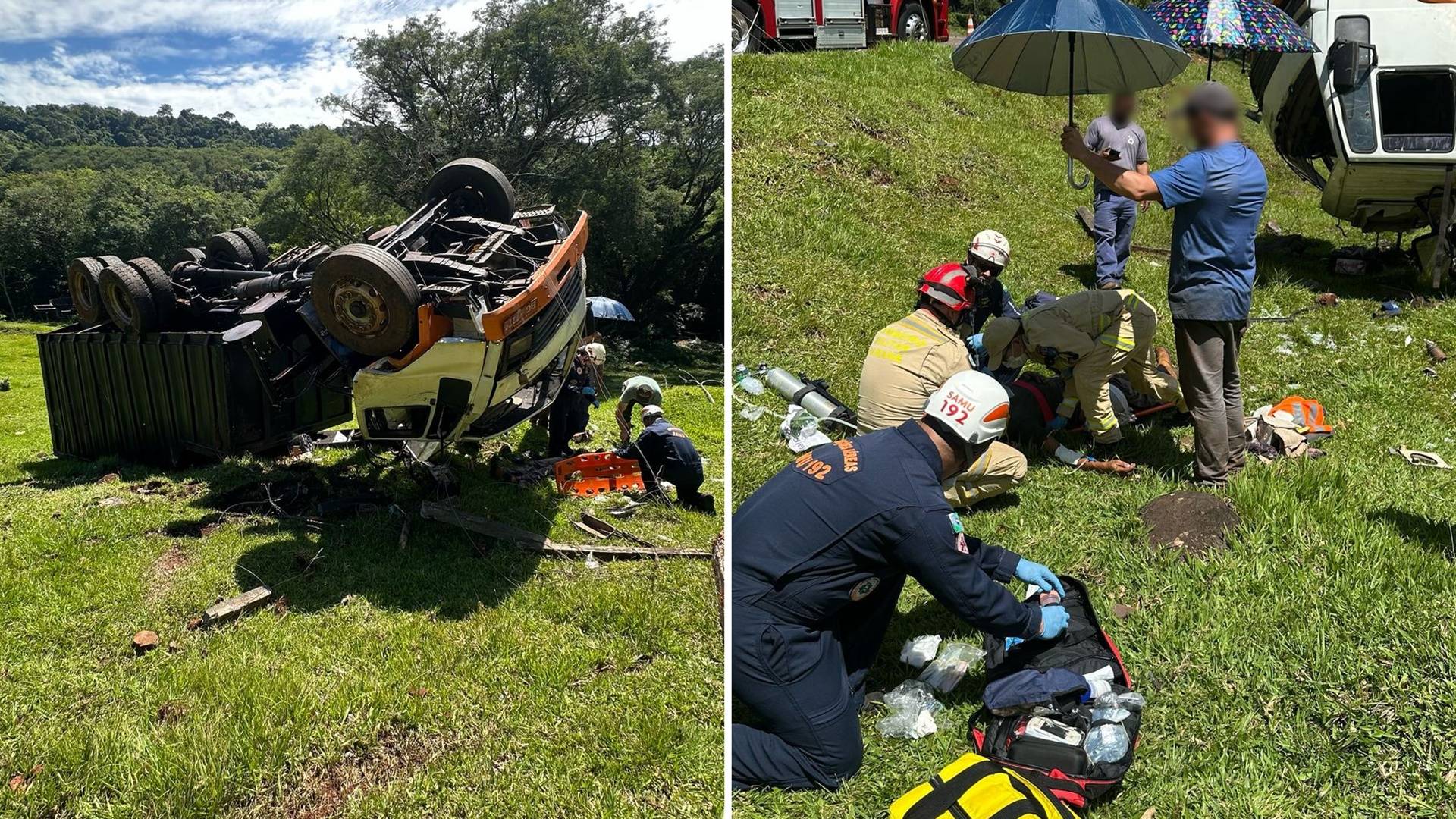 Em Cascavel, aeromédico é acionado para resgatar vítima de capotamento em estrada rural