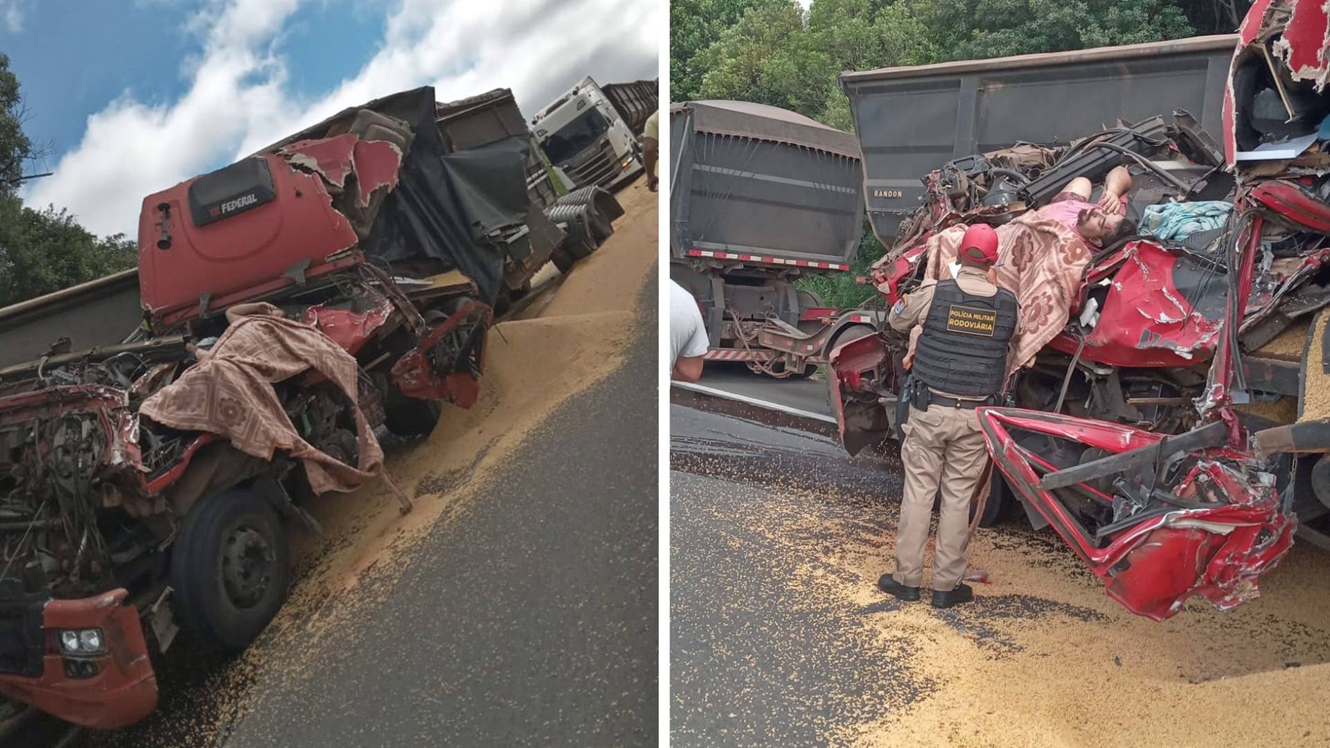 Colisão entre caminhões interdita PR-151 e causa congestionamento de 5 km em Carambeí