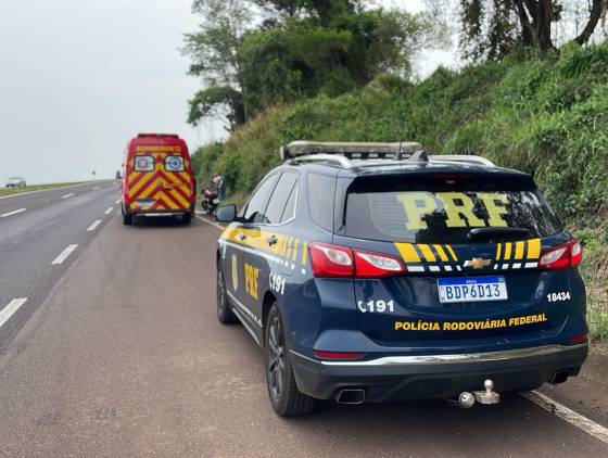 Duas pessoas ficam feridas após pneu de moto estourar na BR-163, em Cascavel