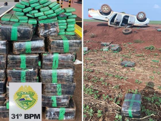 Polícia Militar apreende 430kg de maconha após capotamento em Assis Chateaubriand