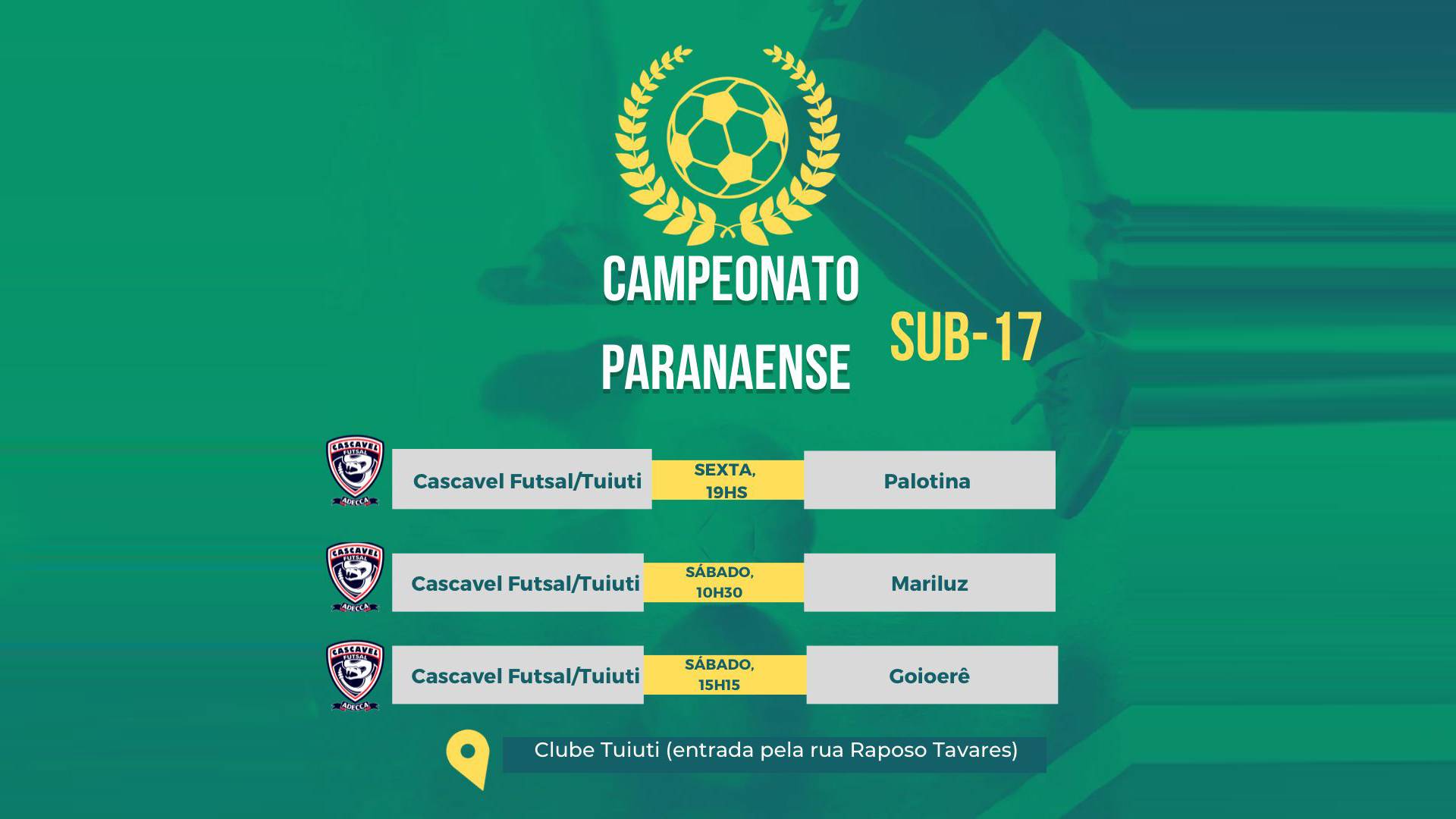 Cascavel Futsal/Tuiuti estreia em casa no Paranaense sub-17